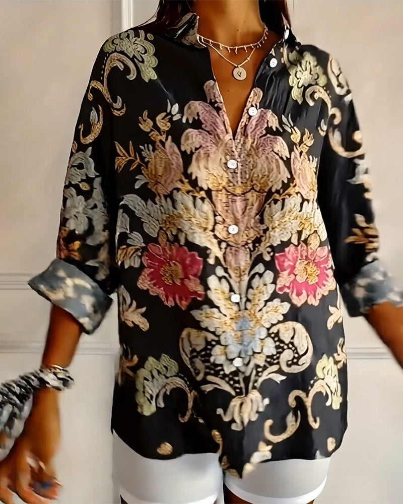 Arelienne - Button-down Shirt with Artistic Patterns