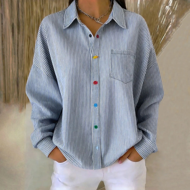 Sovira - Women's Casual Striped Button-Down Shirt with Pocket