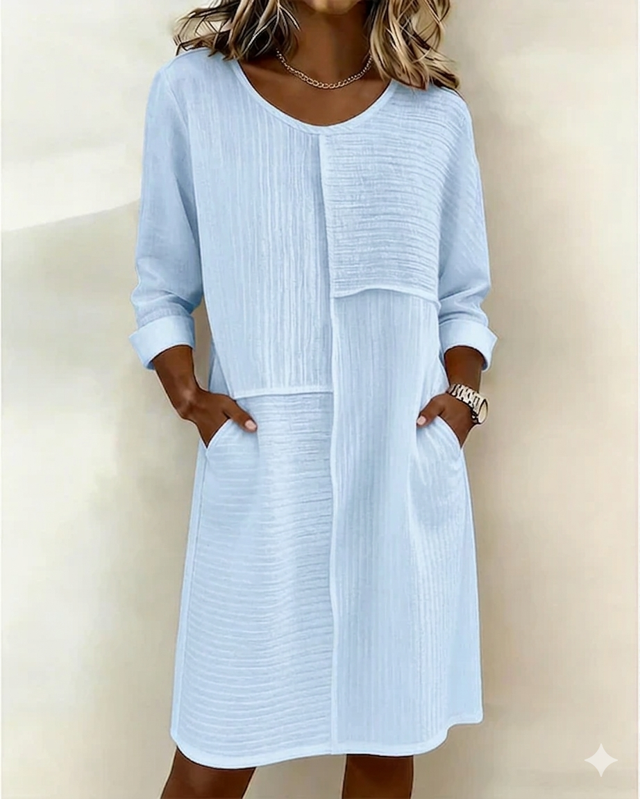 Gaelle - Women's Cotton Linen Textured Flowing Dress Long Sleeves Comfort