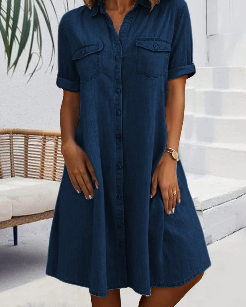 Evelina - Midi Dress with Lapel Collar and Button