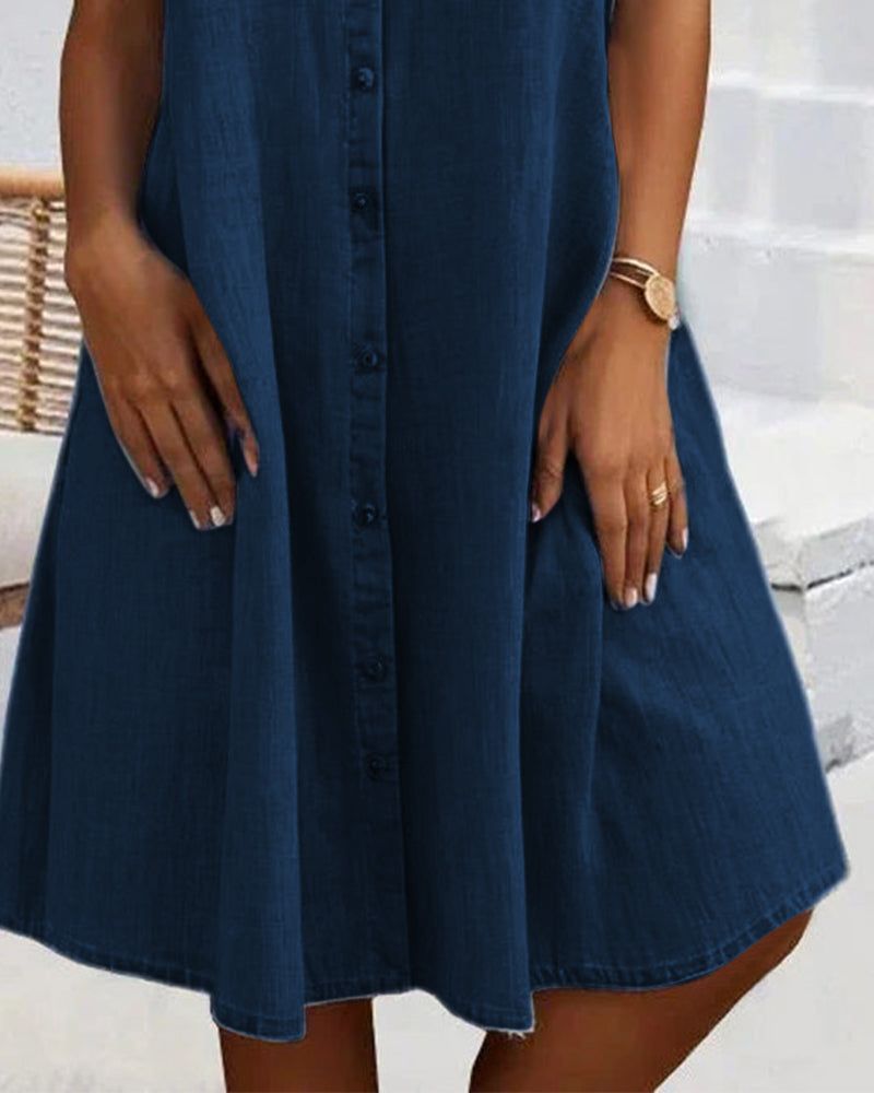Evelina - Midi Dress with Lapel Collar and Button