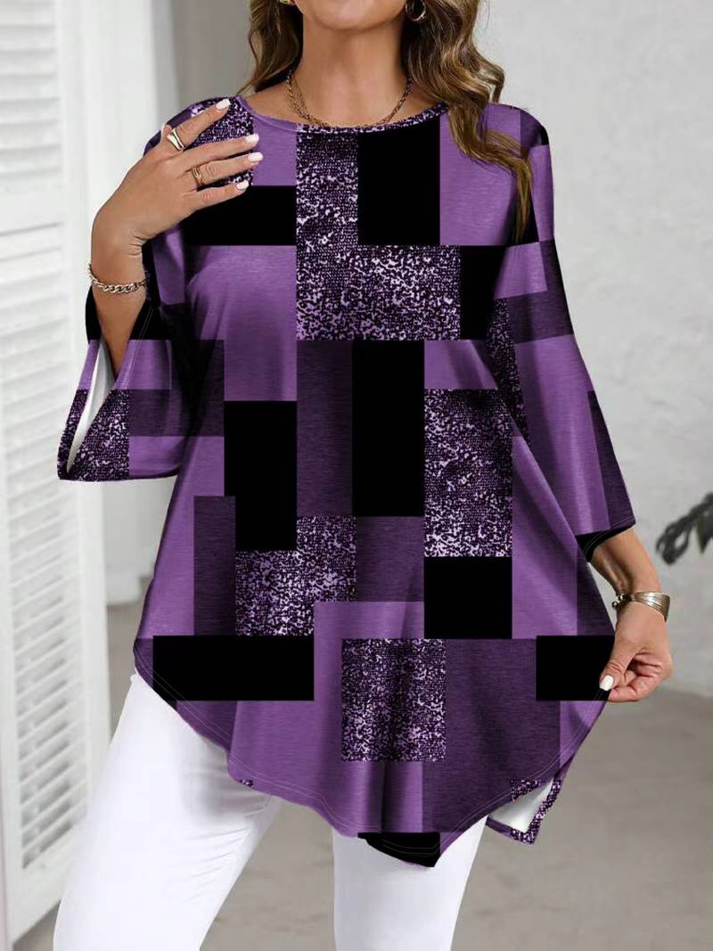 Rhosalivelle - Oversized Checkered Print Blouse