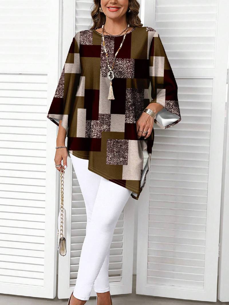 Rhosalivelle - Oversized Checkered Print Blouse