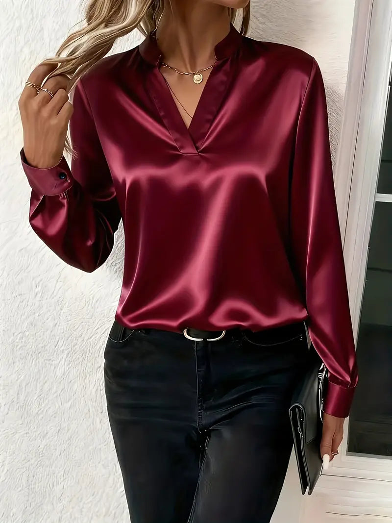 Mariselora - Elegant Satin Blouse with Feminine Draped Collar
