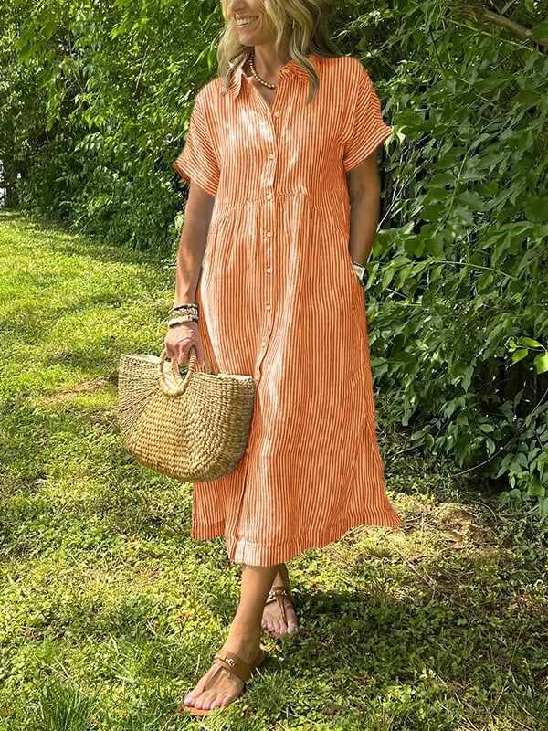 Melania - Striped shirt dress with lapels and buttons | With functional pockets