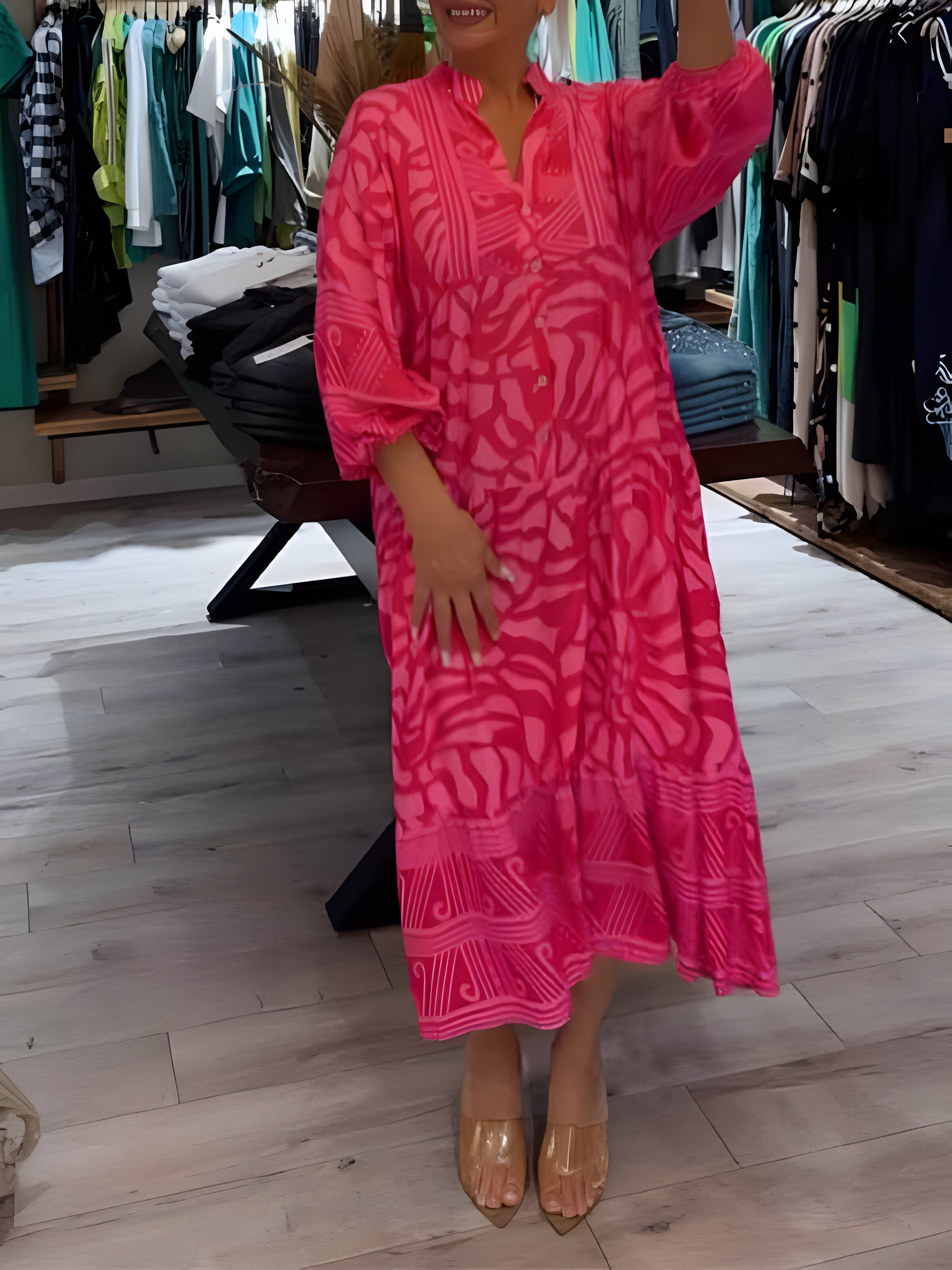 Vespera - Printed V-Neck Dress