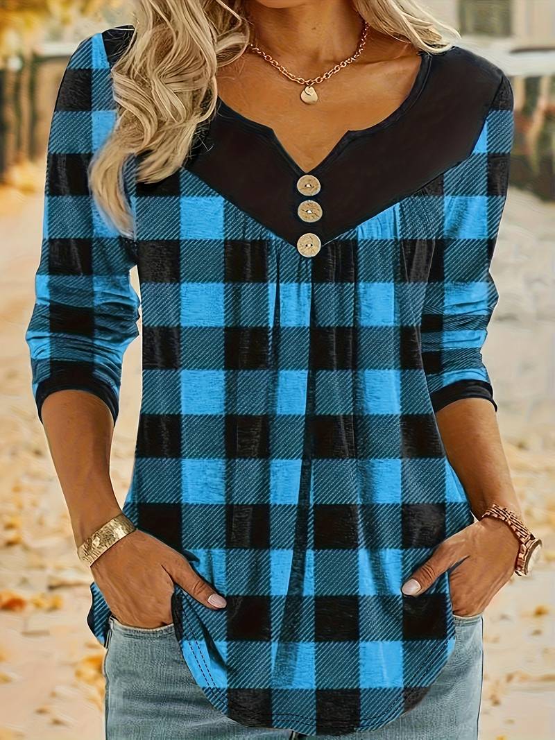 Belissora - Autumn Plaid Print Top