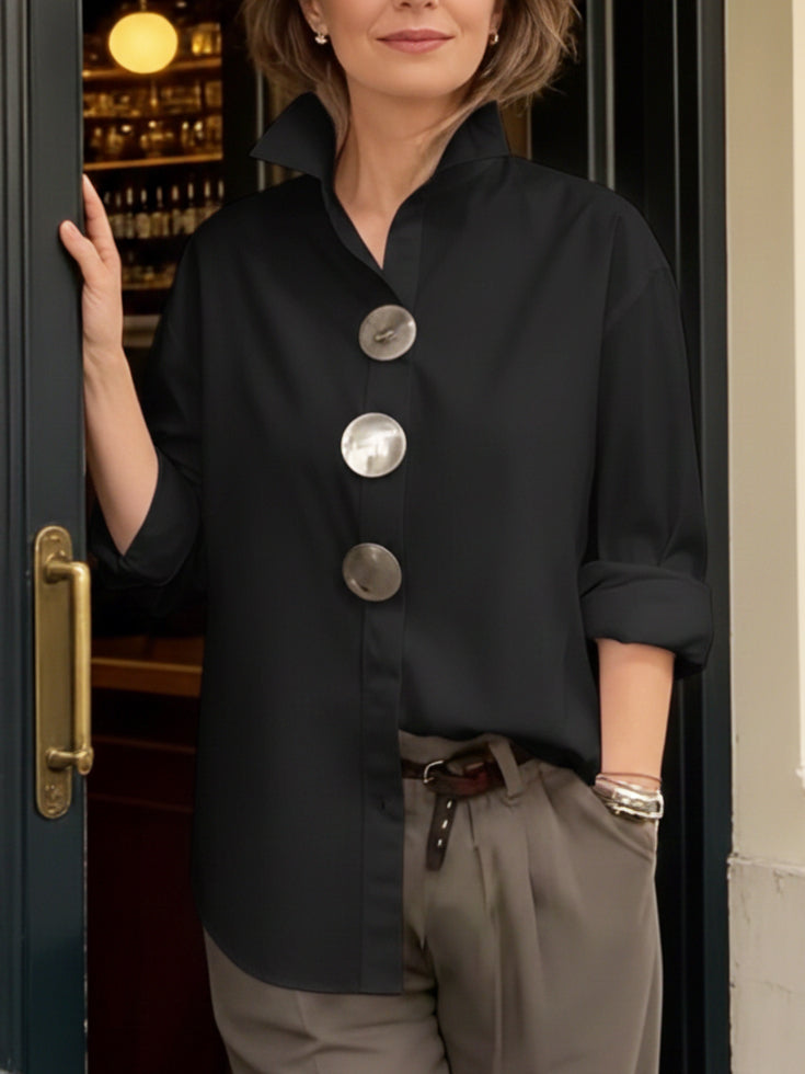 Kaeloria - Elegant Cotton and Linen Blouse with Metal Buttons