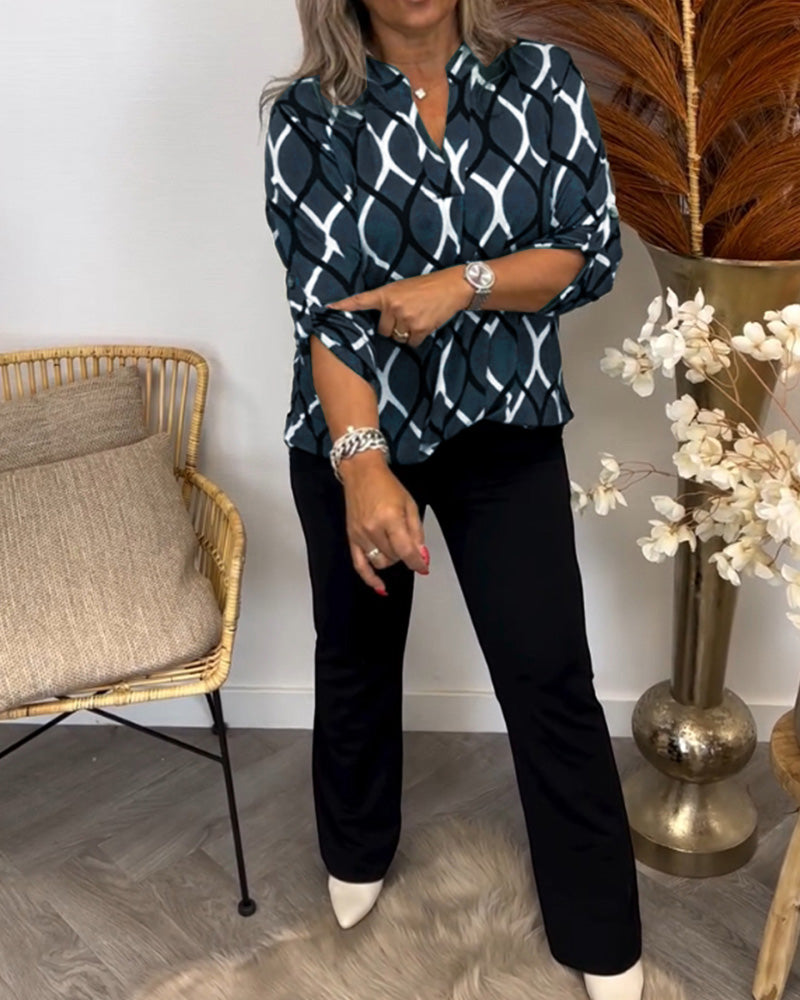 Florina - Casual Long Sleeve Blouse with Elegant Pattern
