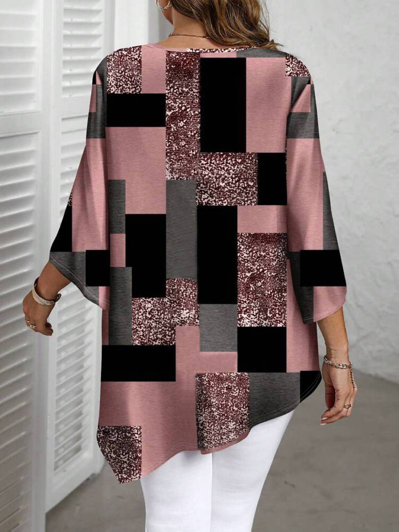 Rhosalivelle - Oversized Checkered Print Blouse
