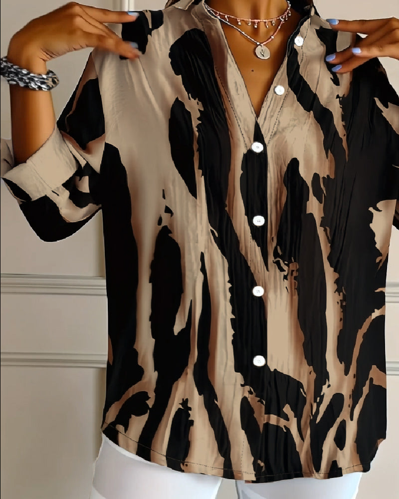 Telyra - High Neck Blouse with Irregular Print
