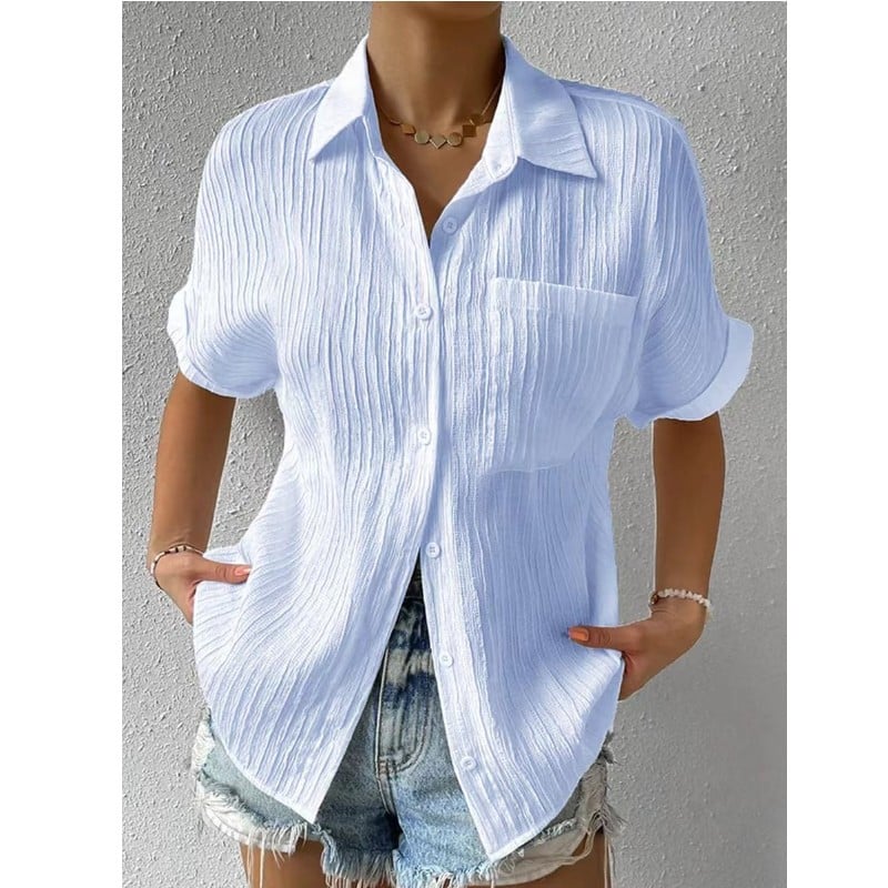 Plyora - Women's Loose Button-Down Classic Collar Casual Style Blouse