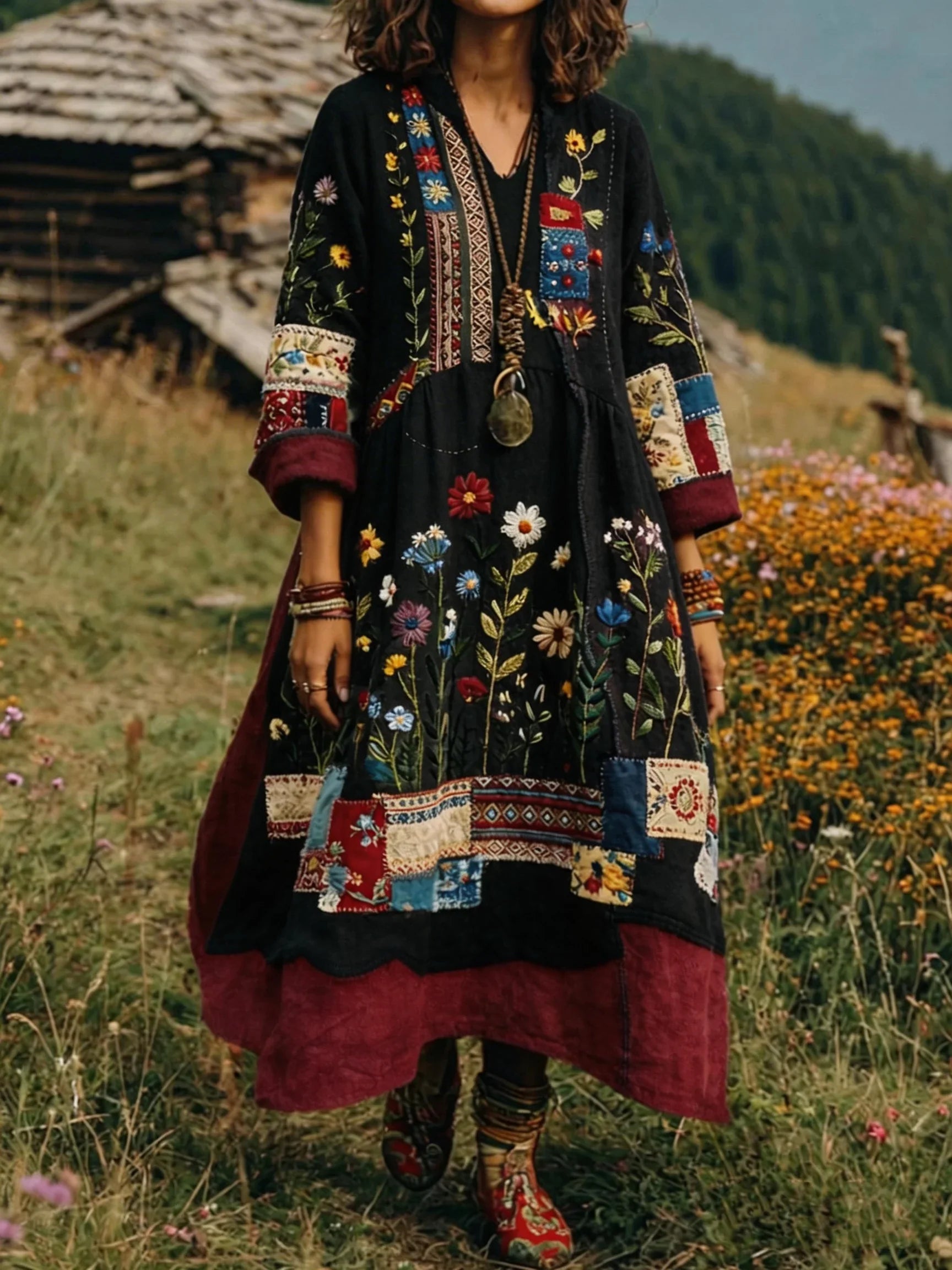 Loxira - Women's Bohemian Patchwork Embroidered Ethnic Style Elegant Dress
