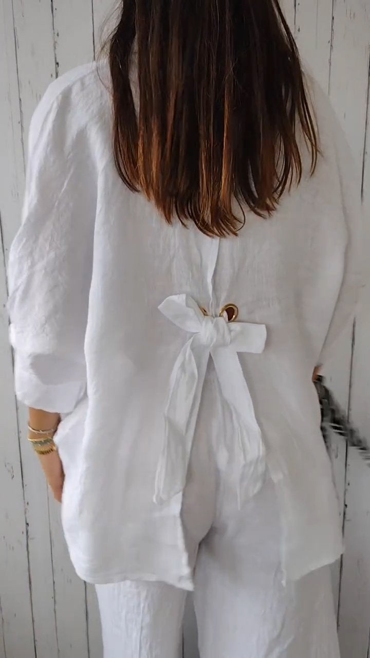 Delphira - Cotton and linen shirt with tie at the back