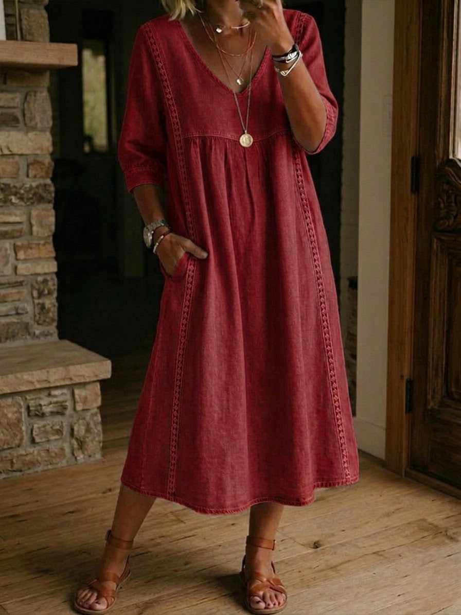 Jaxine - Women's Casual Cotton Linen Lace Patchwork Summer Dress