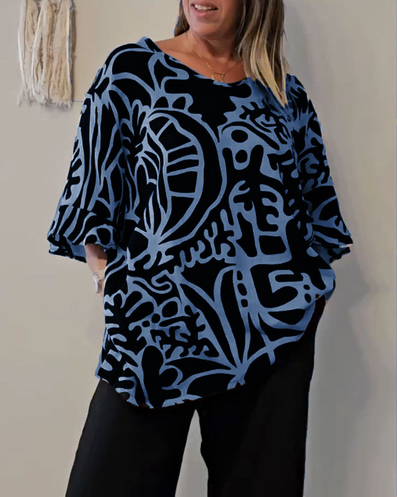 Brynitha - Women's Loose-Fit Abstract Print Top
