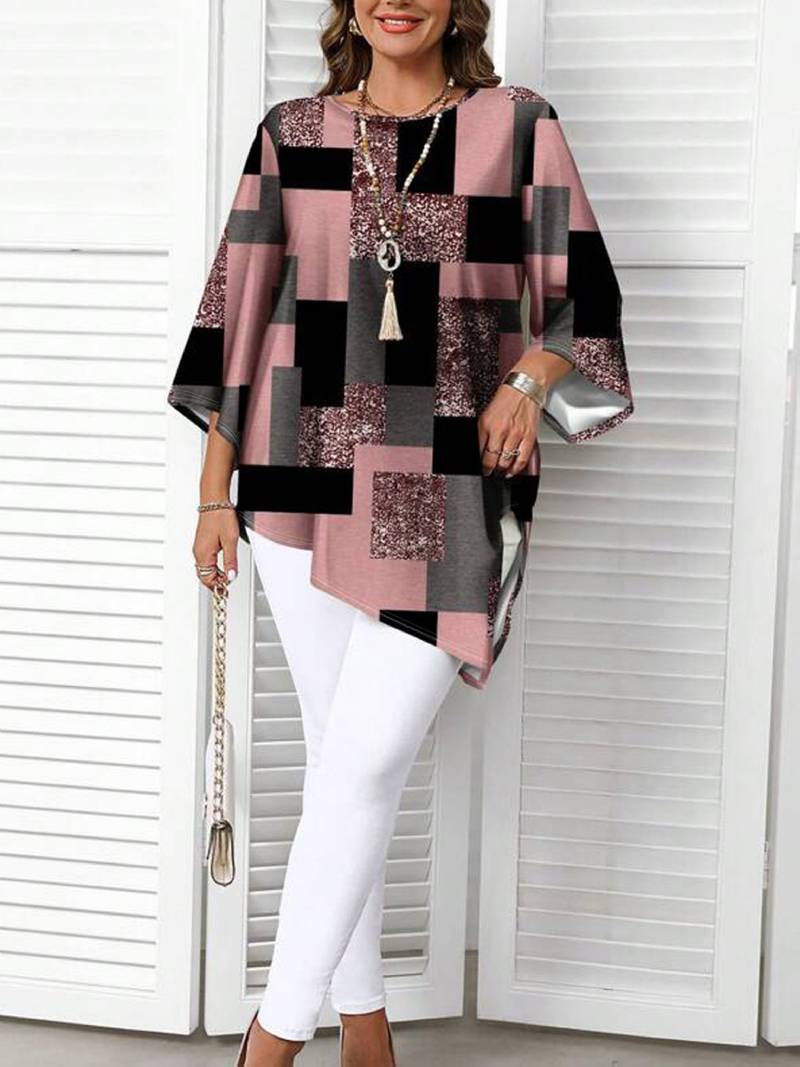 Rhosalivelle - Oversized Checkered Print Blouse