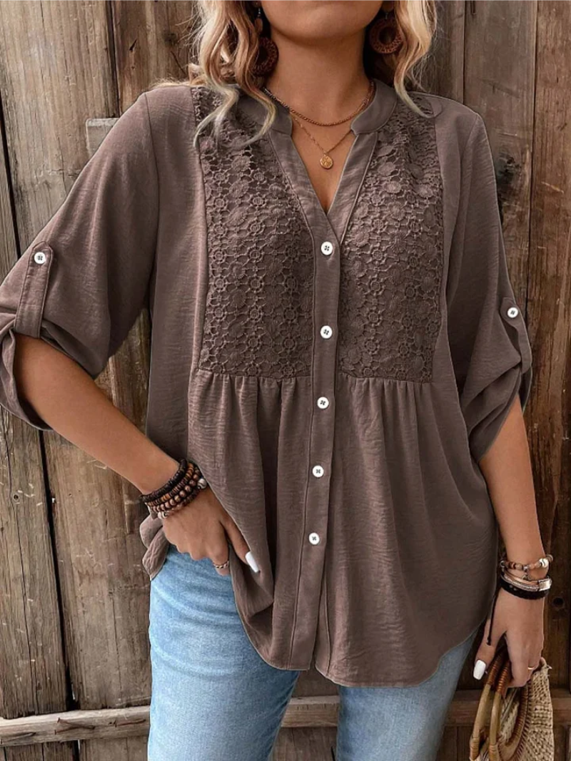 Hylora - Elegant V-Neck Blouse with Buttons
