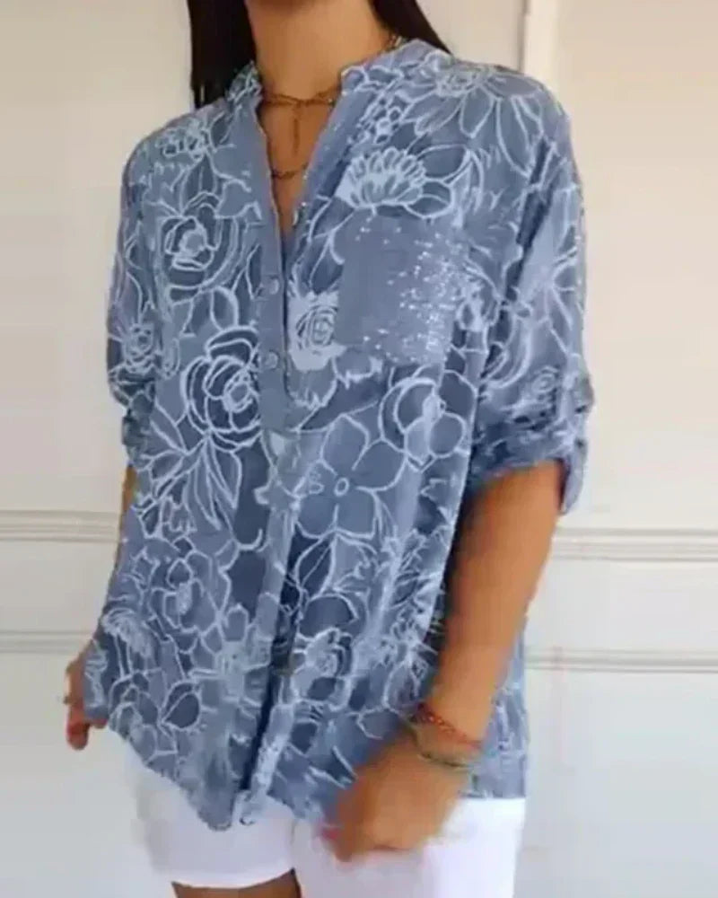 Gavira - Elegant Floral Blouse with Decorative Pocket