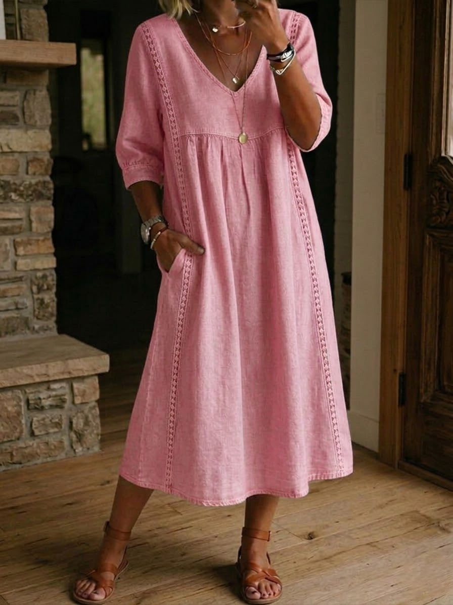 Jaxine - Women's Casual Cotton Linen Lace Patchwork Summer Dress