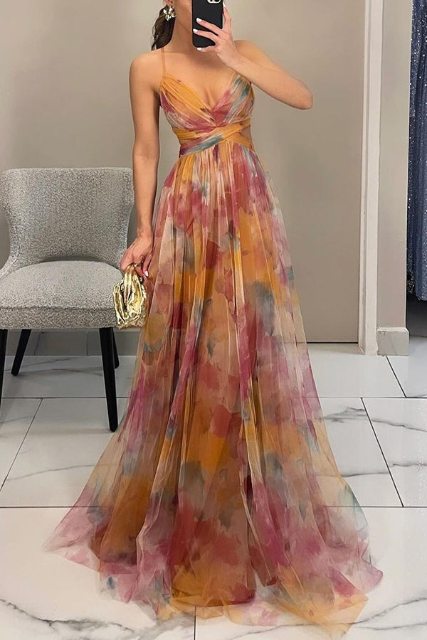 Leora - Enchanting Floral Print Maxi Dress