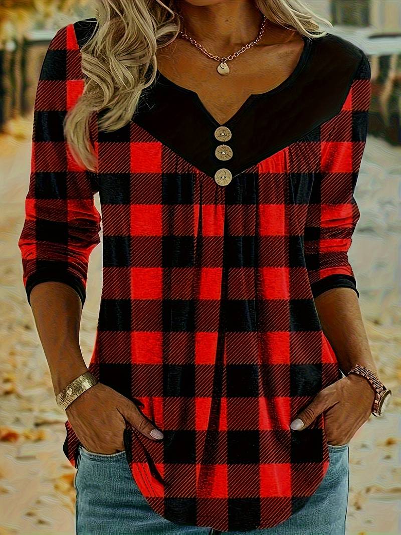 Belissora - Autumn Plaid Print Top