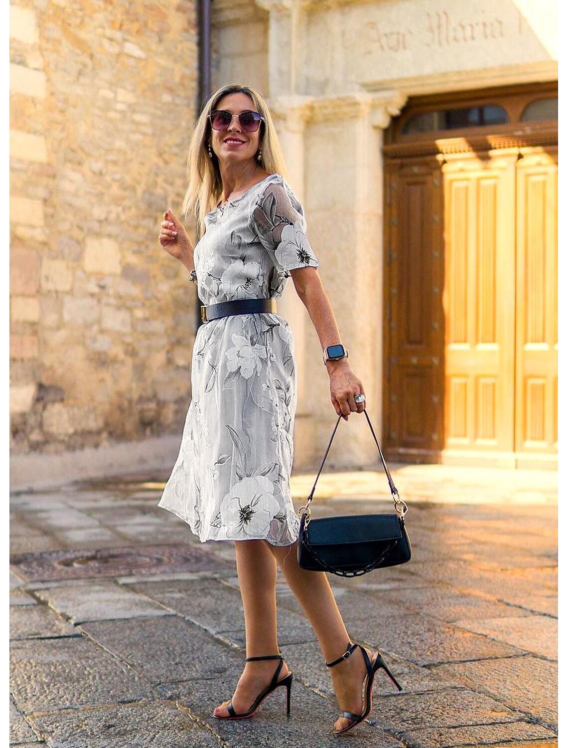 Serenella - Floral Print Pleated Midi Dress for Elegant and Comfortable Style