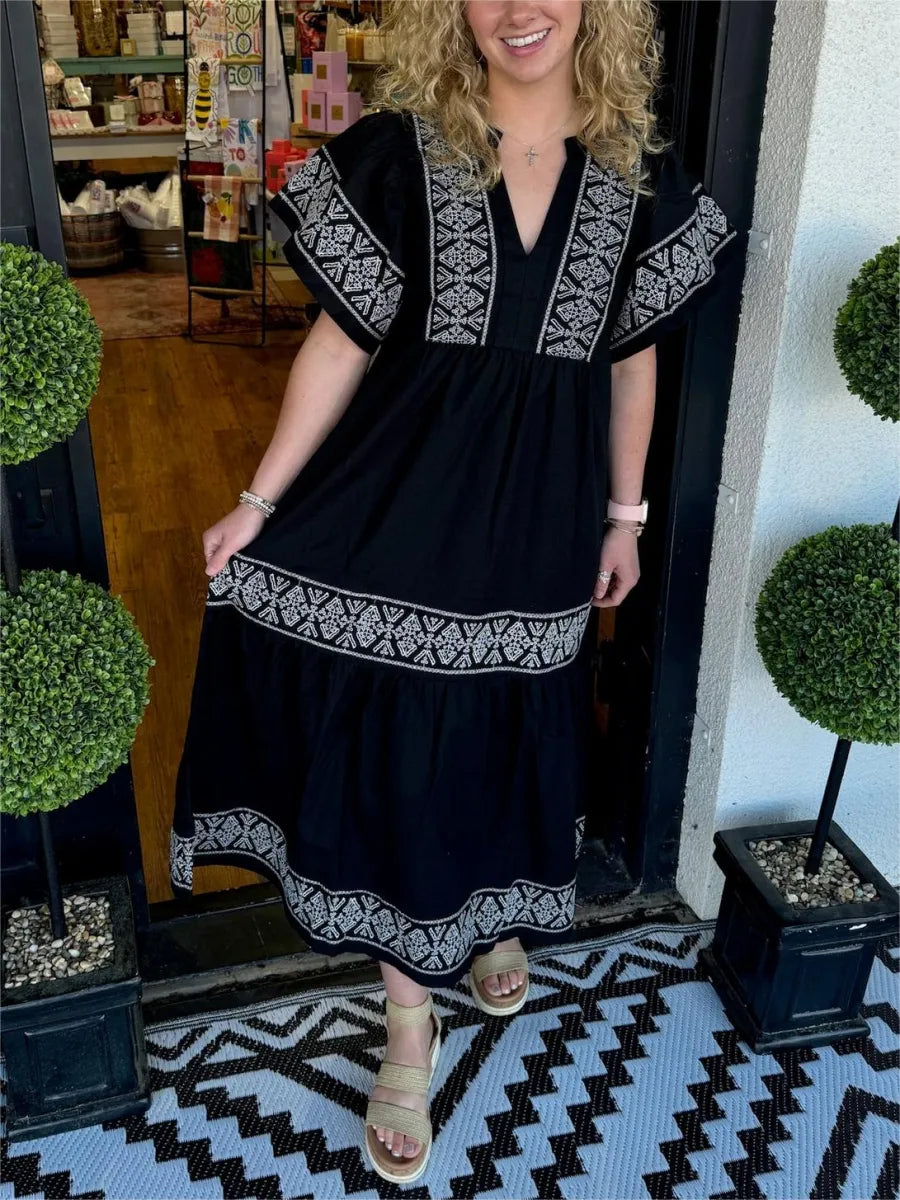Noéa - Long Bohemian V-Neck Dress