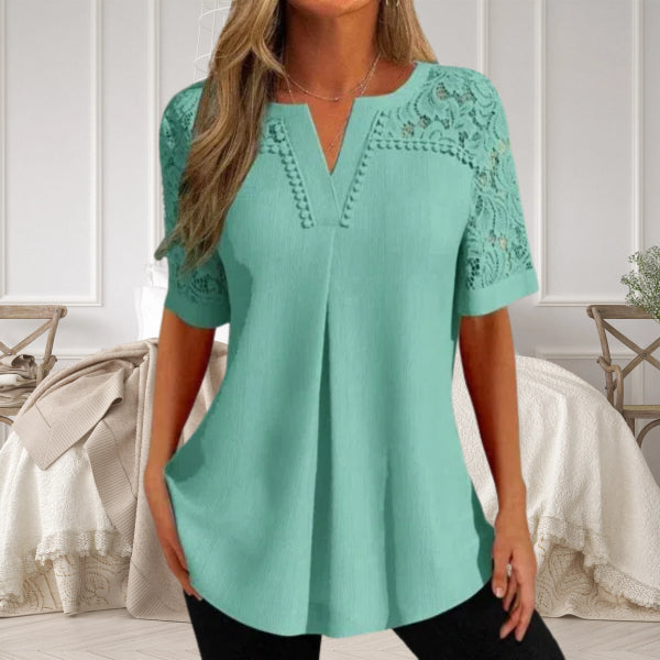 Alvara - Women's Elegant Lace Short Sleeve Summer Shirt