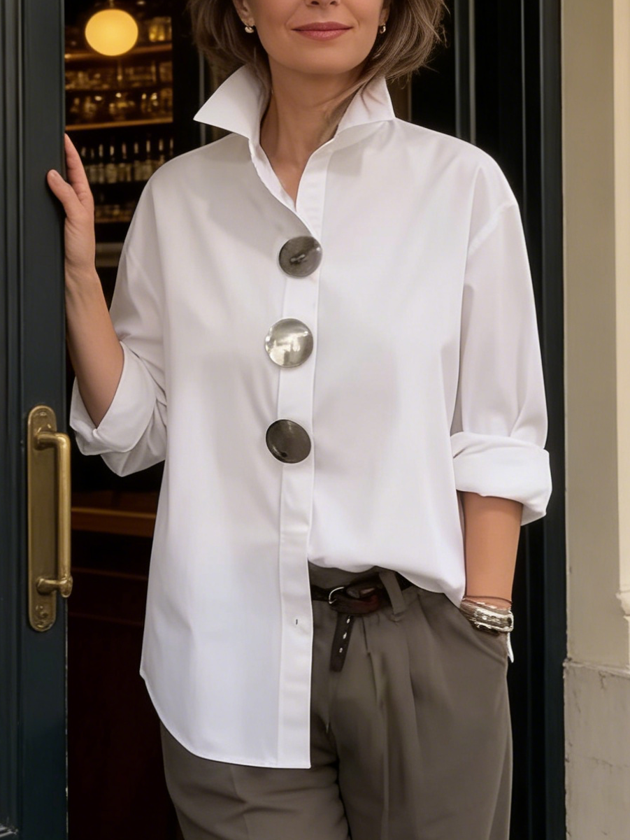 Kaeloria - Elegant Cotton and Linen Blouse with Metal Buttons