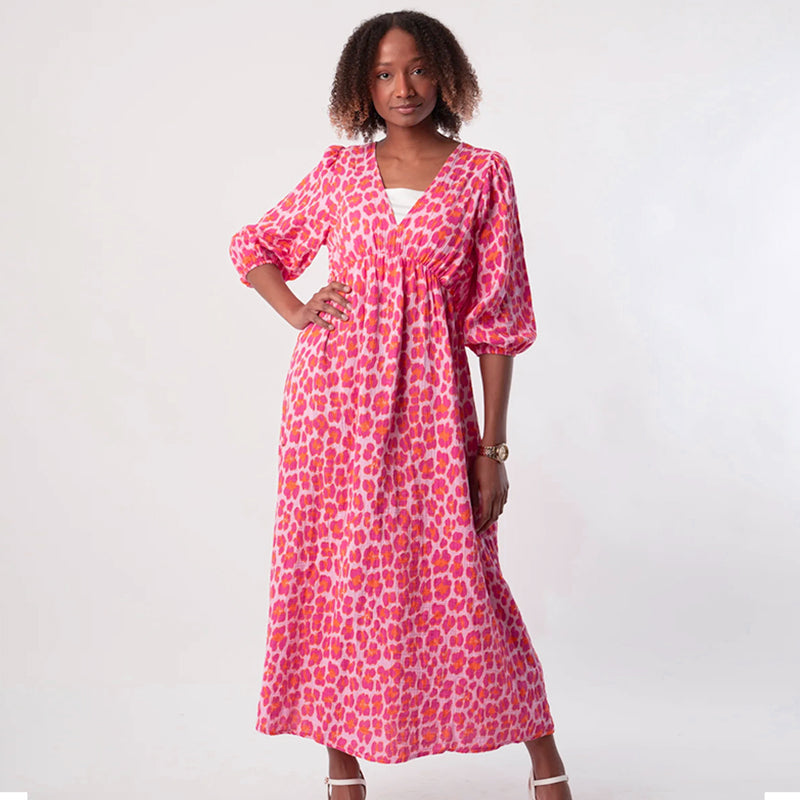 Cenovia - Women's Elegant V-Neck Printed Dress