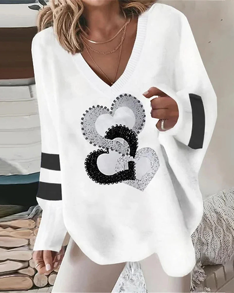 Esme - Loose-fitting long-sleeved top with heart print
