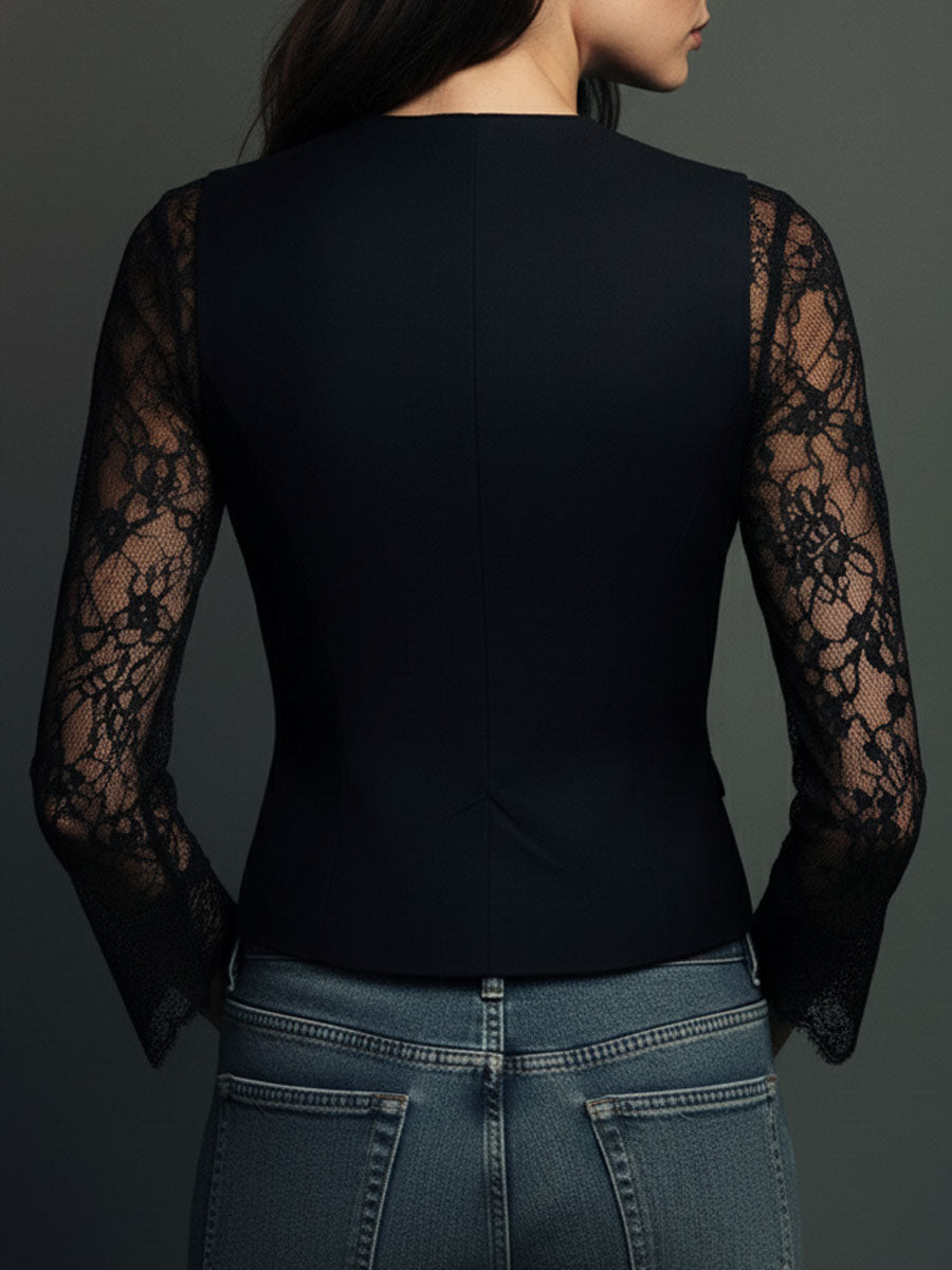 Bruxelle - Women's Elegant Lace Blouse with Transparent Sleeves