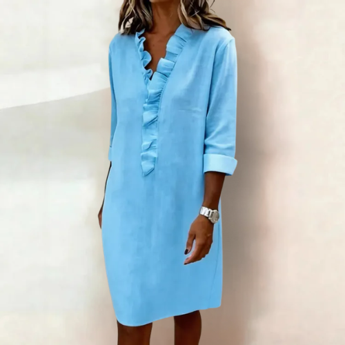 Sophie – Dress with V-neck and ruffle detail