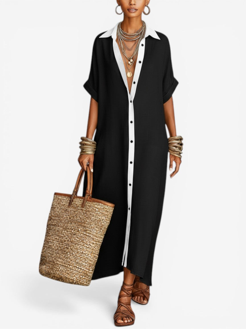Brivelle - Women's Button-Down Midi Shirt Dress Loose Flowy Elegant
