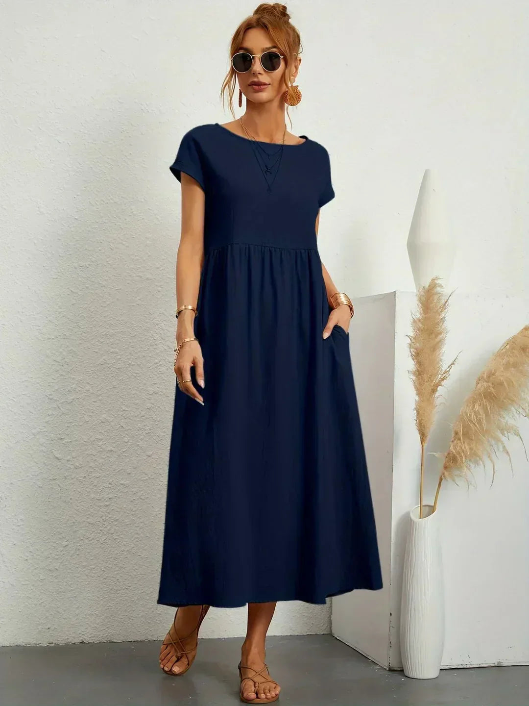 Quessara - Casual Midi Dress, Flowy Cut