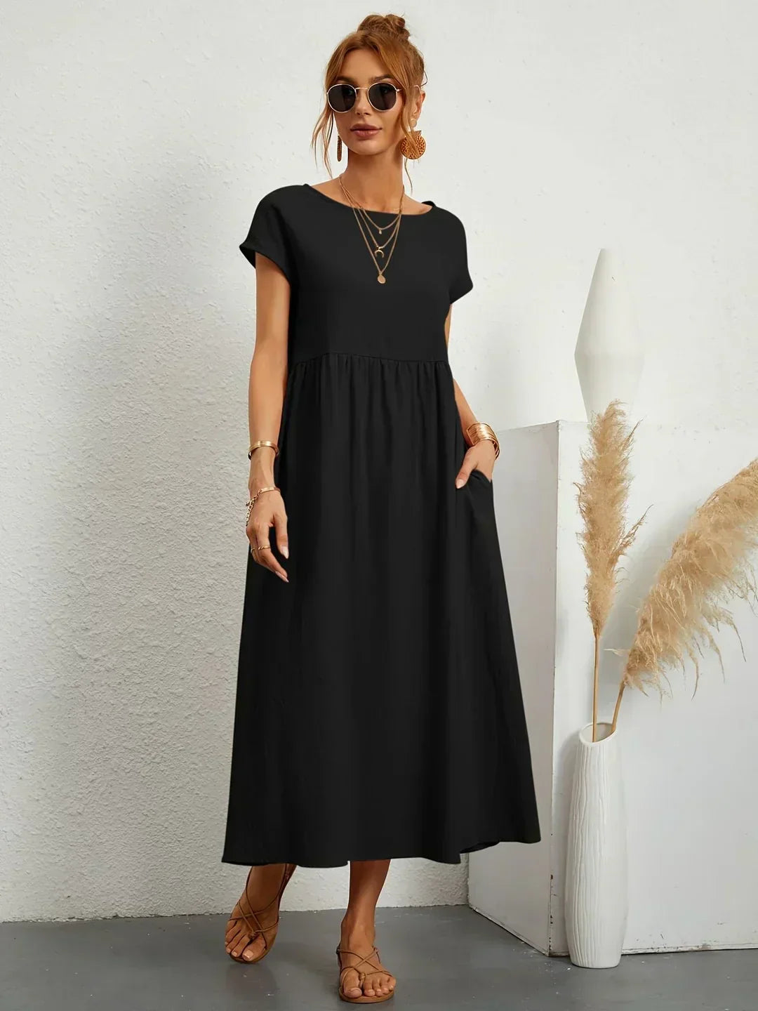 Quessara - Casual Midi Dress, Flowy Cut