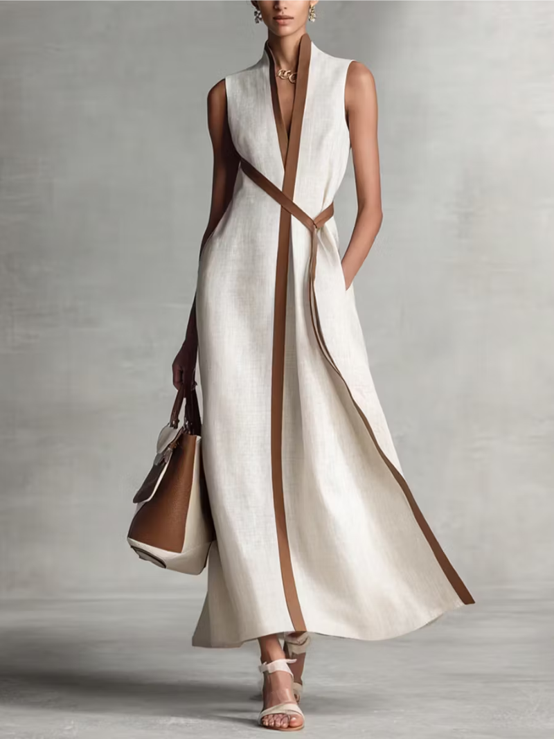 Women's Stand-up Collar Sleeveless Casual Loose Cotton And Linen Dress