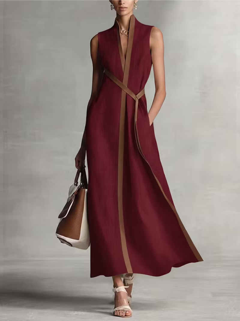 Women's Stand-up Collar Sleeveless Casual Loose Cotton And Linen Dress