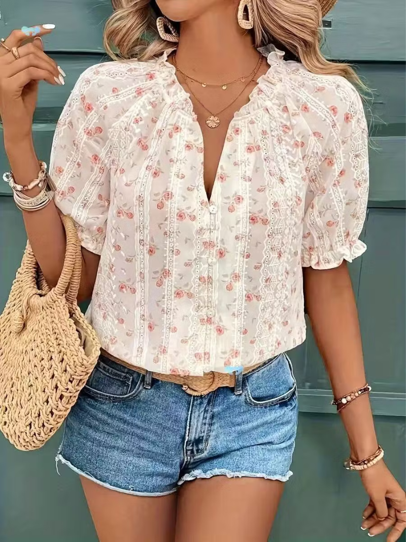 Lily – Floral lace blouse with soft romantic details