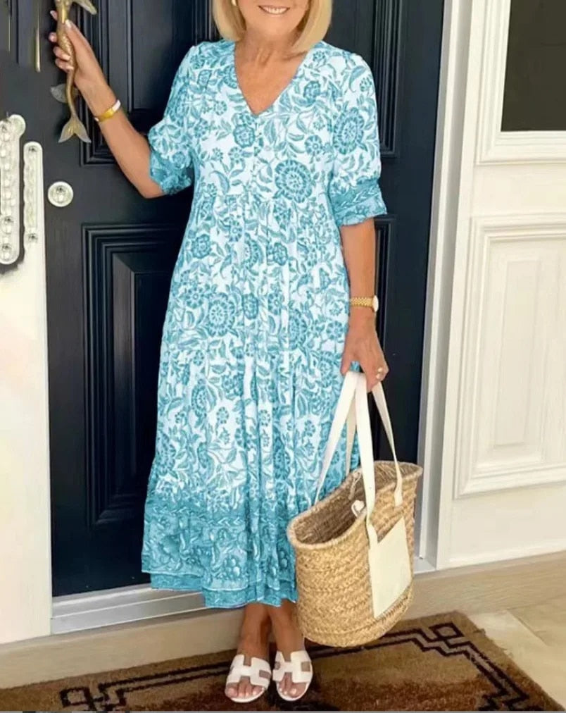 Aude - Elegant floral dress with V-neckline