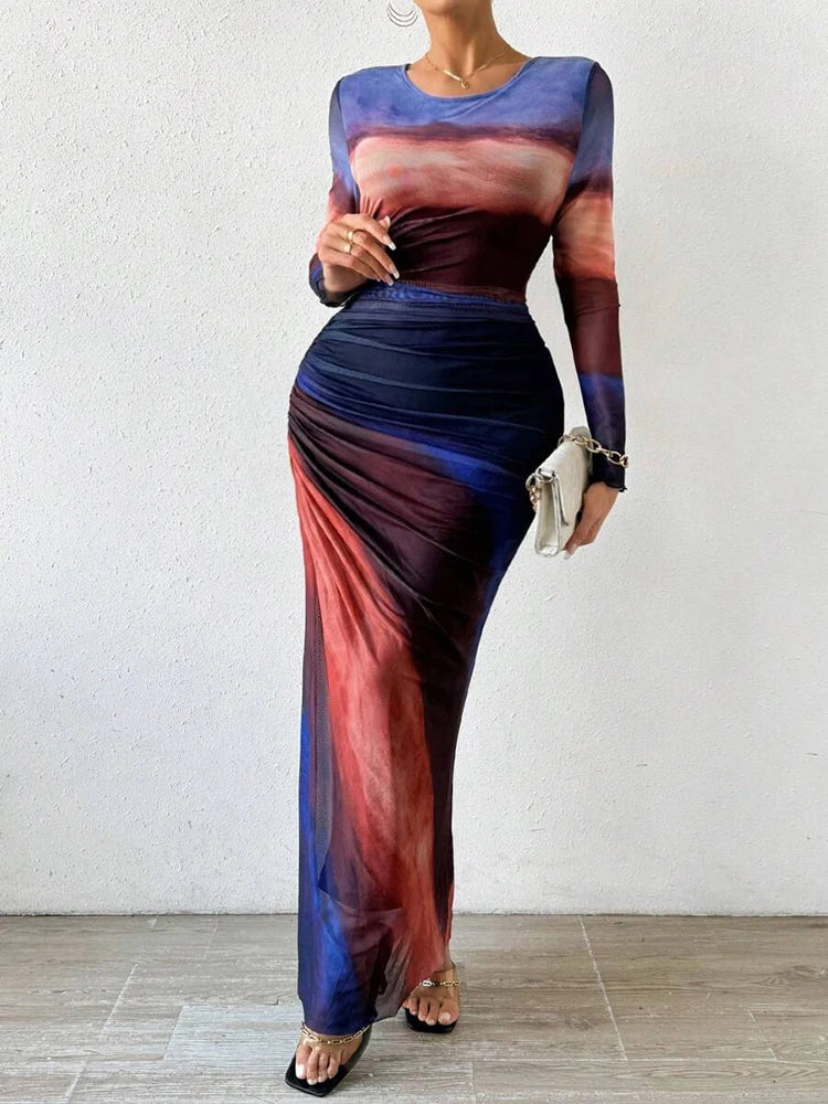 Lunette - Floral Print Fitted Maxi Dress