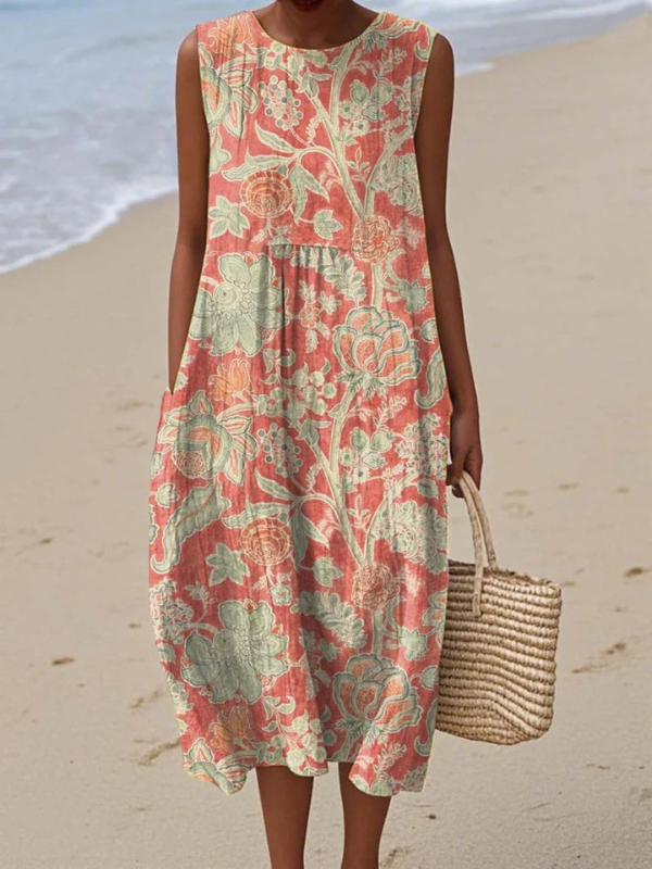 Tazira - Women's Summer Flowy Artistic Print Sleeveless Lightweight Comfortable Dress