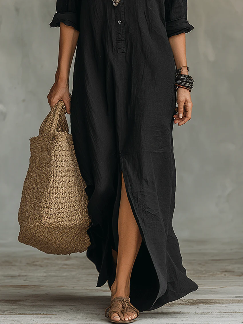 Olyndra - Women's Flowy Button-Down Long Dress Timeless Elegant Style