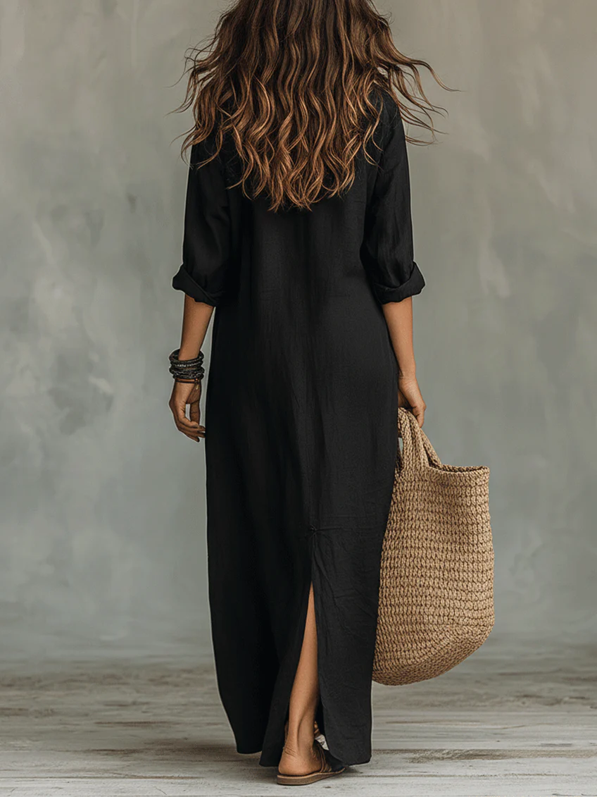 Olyndra - Women's Flowy Button-Down Long Dress Timeless Elegant Style