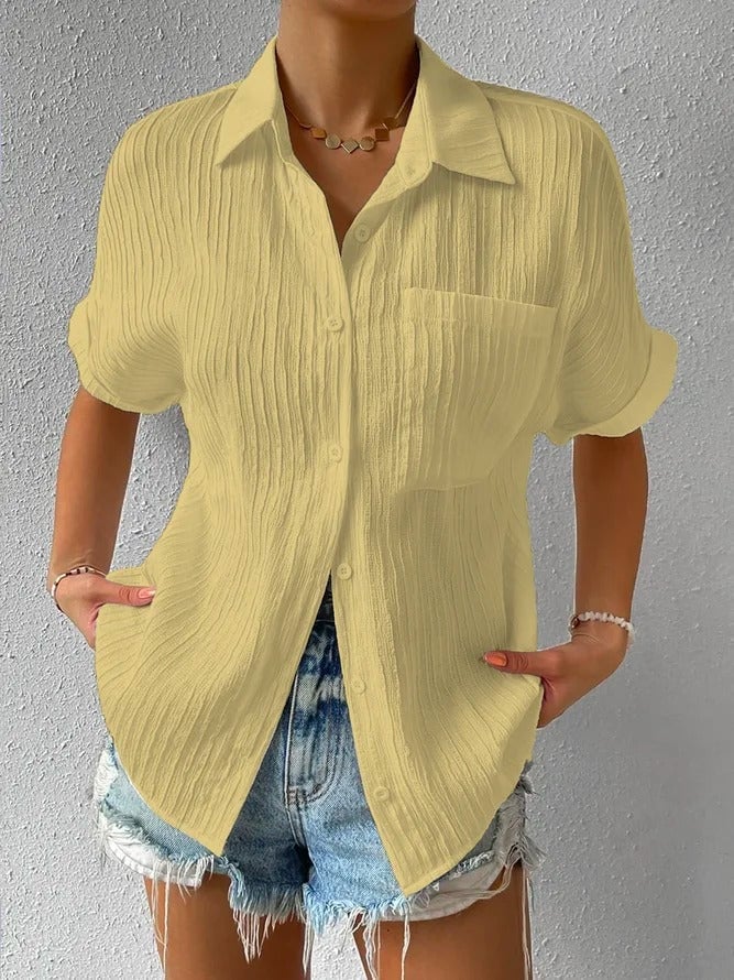Plyora - Women's Loose Button-Down Classic Collar Casual Style Blouse