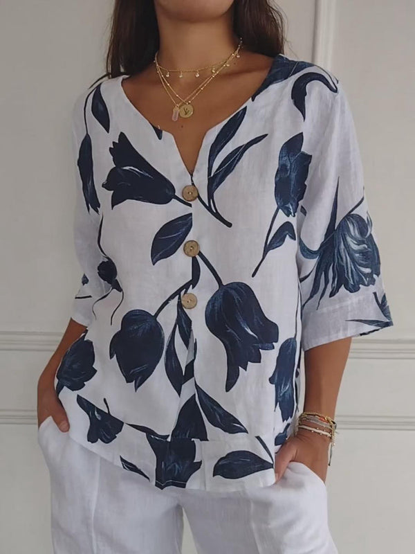 Evorra - Elegant Floral Print Flowy Top
