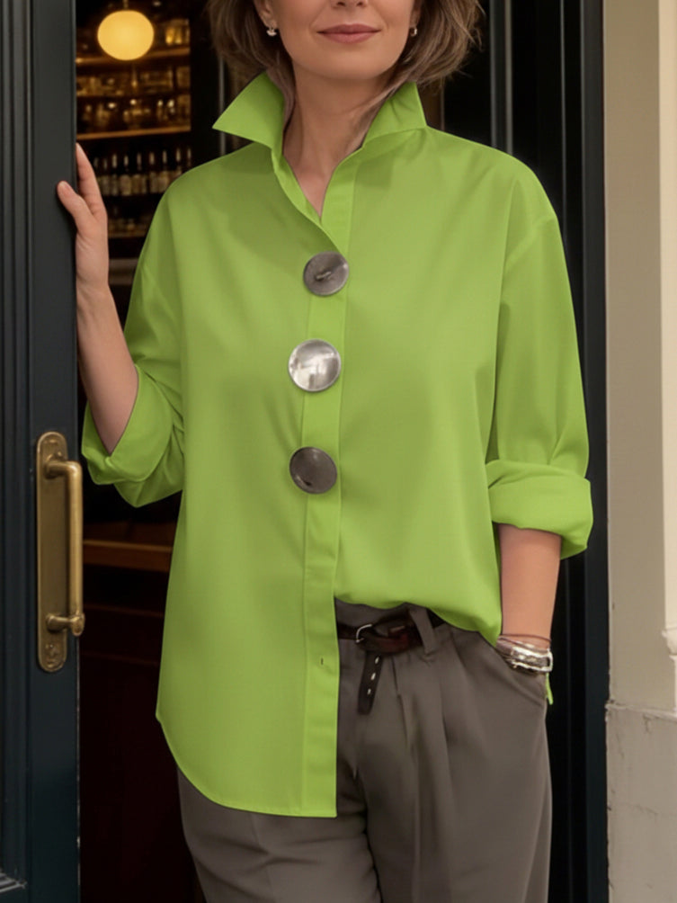 Kaeloria - Elegant Cotton and Linen Blouse with Metal Buttons