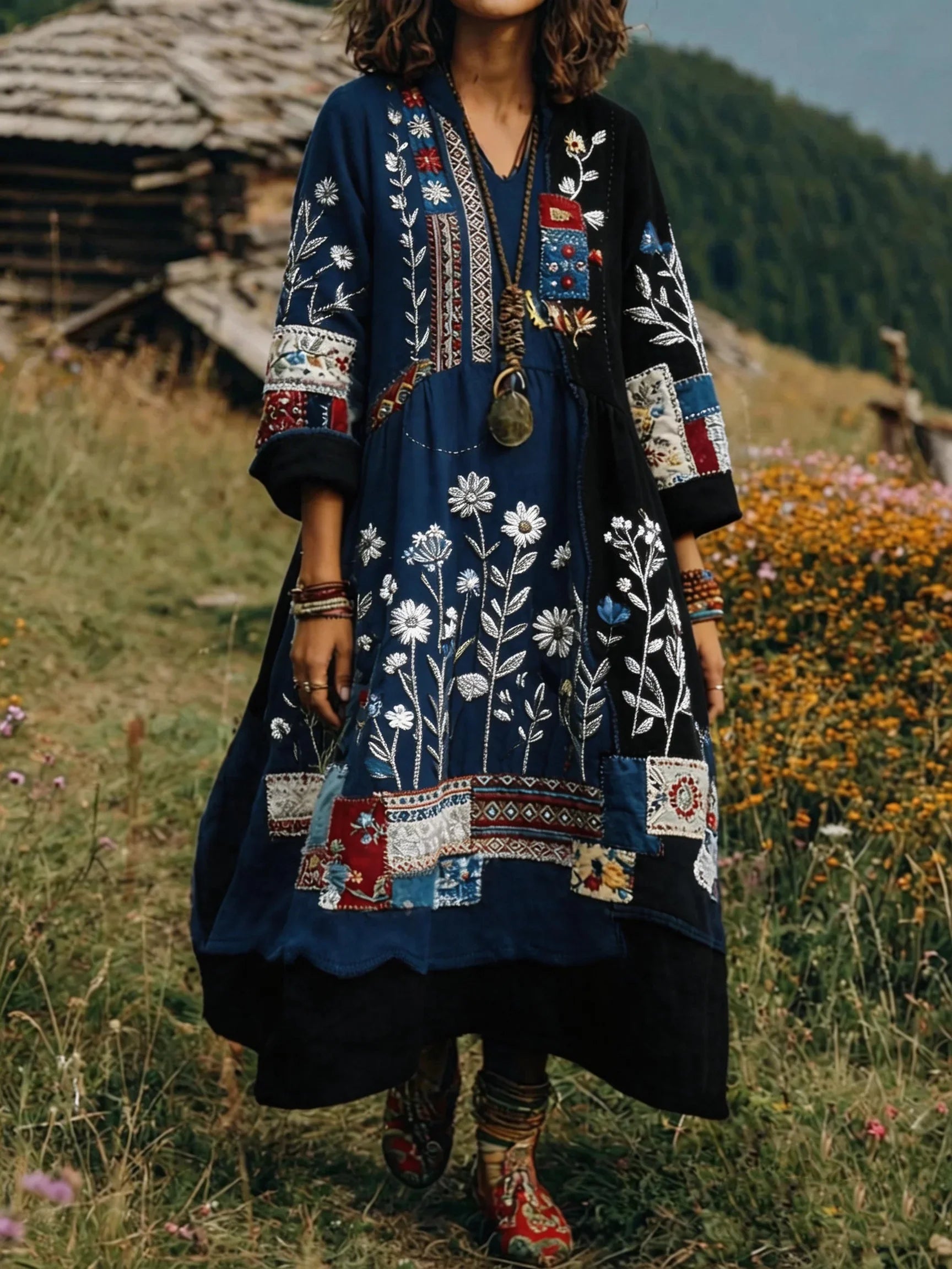 Loxira - Women's Bohemian Patchwork Embroidered Ethnic Style Elegant Dress