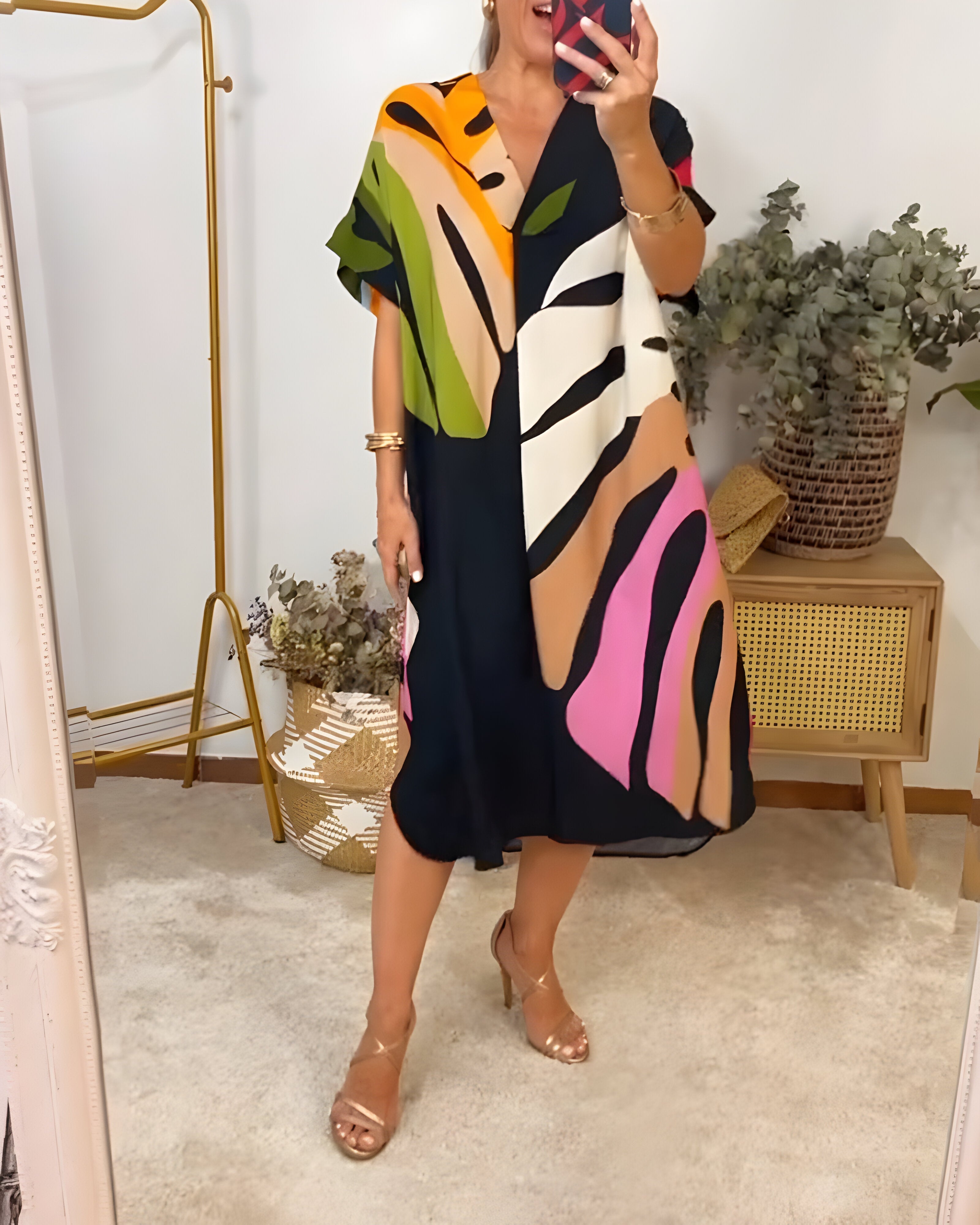 Nerissa - Casual dress with colorful foliage print for a fresh and natural look